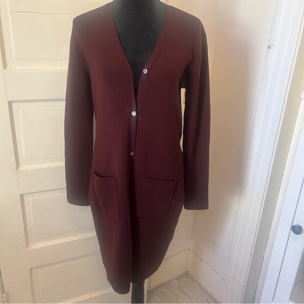 Ralph Lauren Maroon Wool Blend Longline Cardigan Dress Fall Autumn Office Cozy
